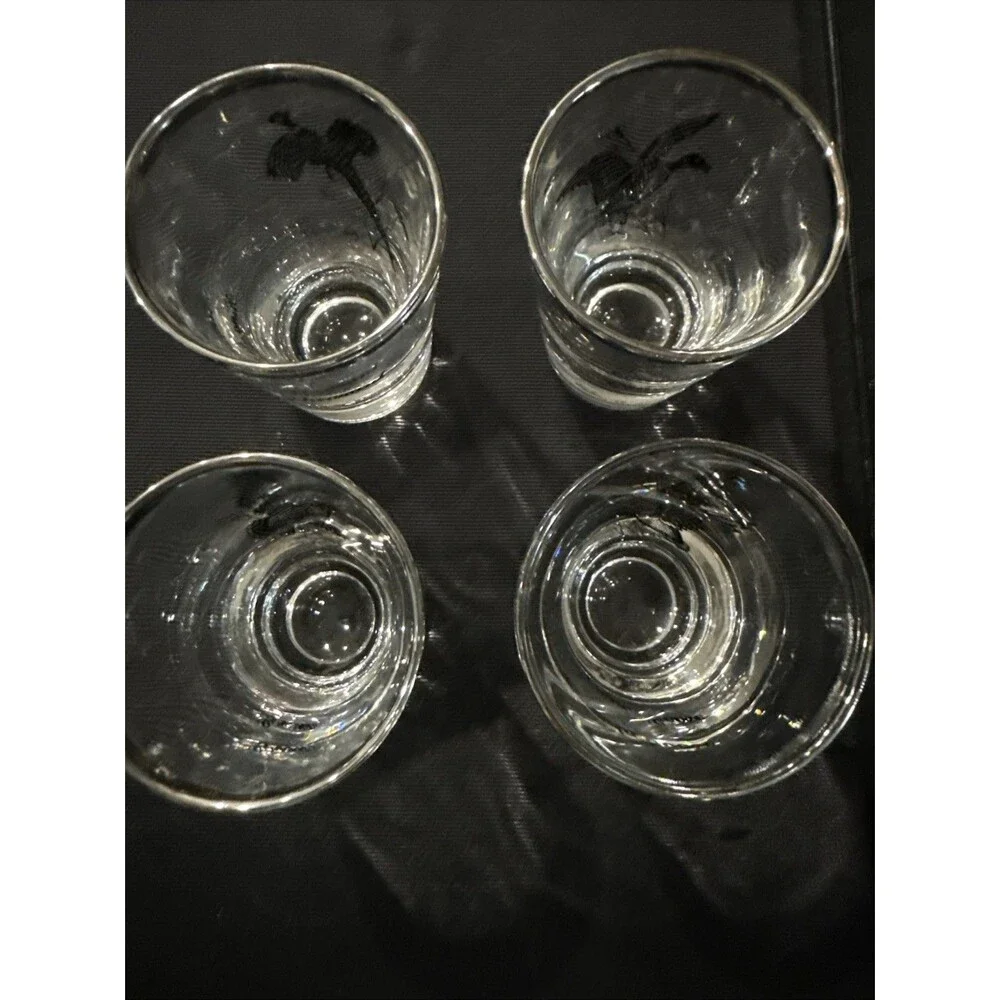 VTG Federal Glass Set 4 Goose, Pheasant, Grouse, Canvasback Clear/Black/Silver
